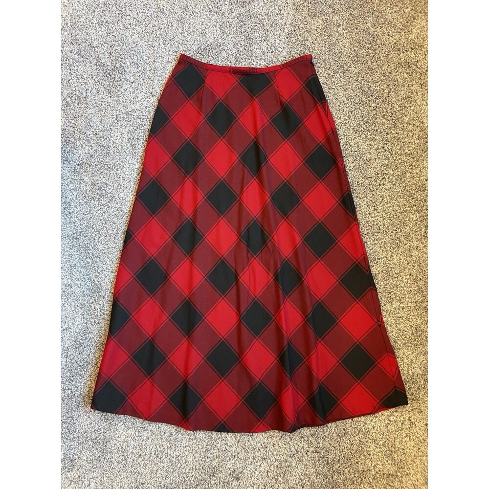Liz Claiborne Liz Sport Women's Red Black Plaid Maxi Skirt Size 8